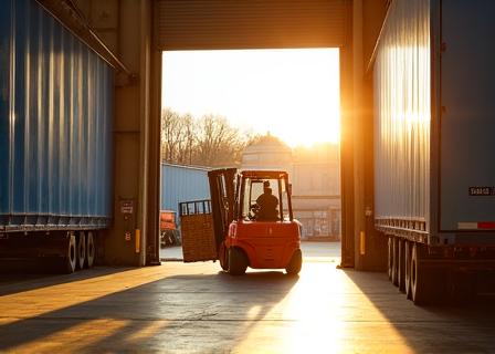 Active loading docks with logistics staff
